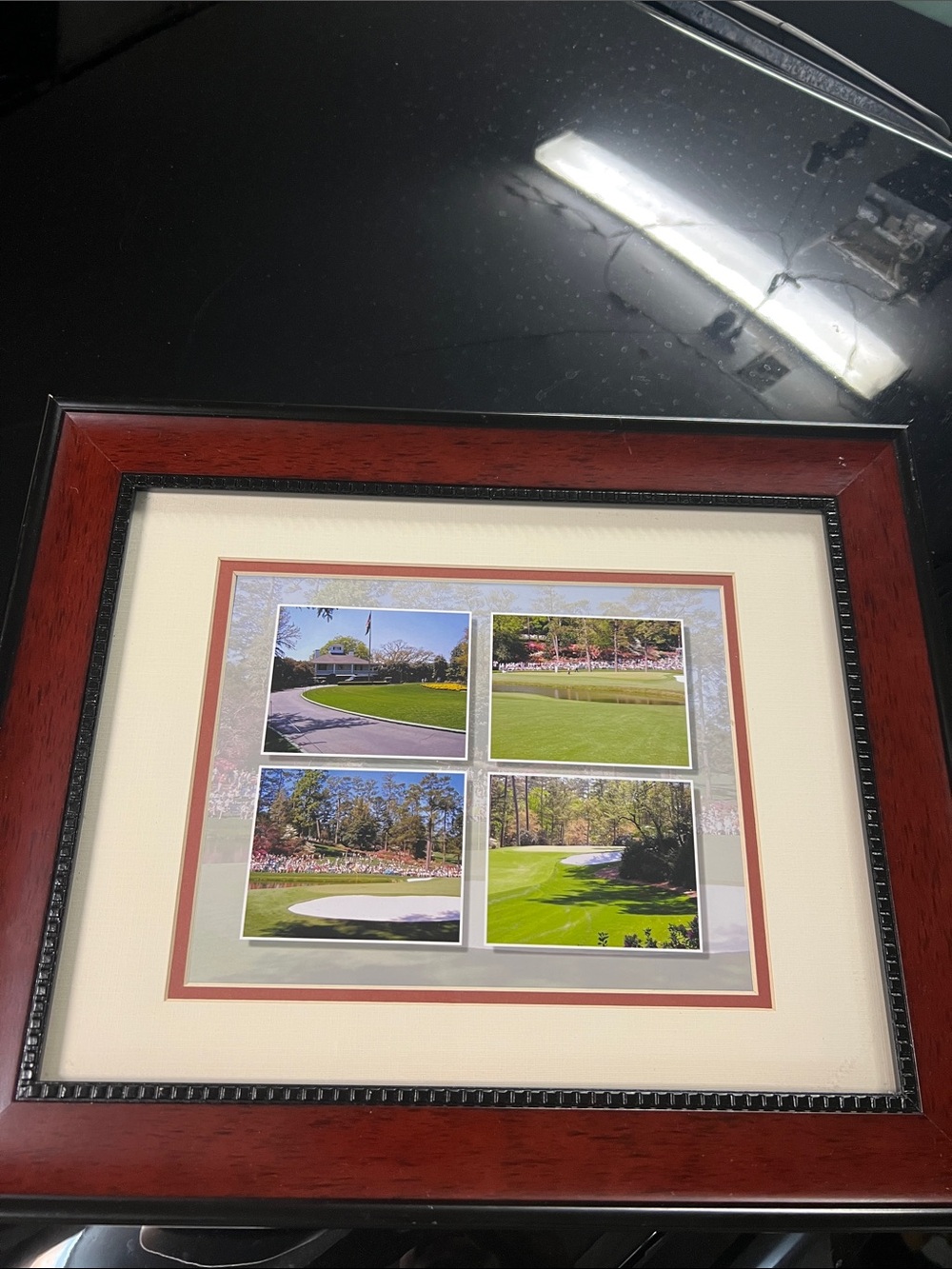 Framed Augusta masters Golf Course Photo Collage in Dark Cherry Wood Frame